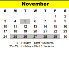 District School Academic Calendar for Memorial Middle for November 2024