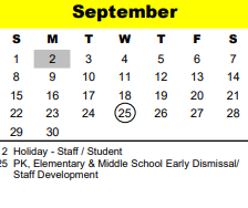 District School Academic Calendar for Stratford High School for September 2024