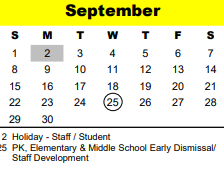 District School Academic Calendar for The Tiger Trail School for September 2024