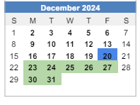 District School Academic Calendar for Har-ber High School for December 2024