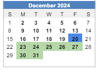 District School Academic Calendar for George Elementary School for December 2024