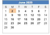 District School Academic Calendar for Har-ber High School for June 2025