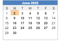 District School Academic Calendar for George Elementary School for June 2025