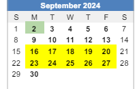 District School Academic Calendar for Har-ber High School for September 2024