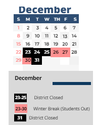 District School Academic Calendar for Sherwood ELEM. for December 2024