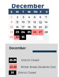 District School Academic Calendar for Mark Twain ELEM. for December 2024