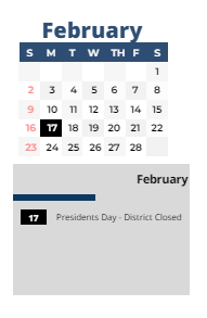 District School Academic Calendar for Sherwood ELEM. for February 2025