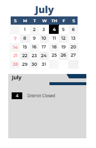District School Academic Calendar for Sherwood ELEM. for July 2024