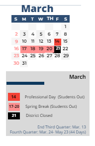 District School Academic Calendar for Sherwood ELEM. for March 2025