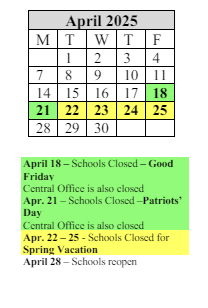 District School Academic Calendar for Hiram L Dorman for April 2025
