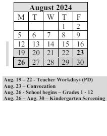 District School Academic Calendar for Hiram L Dorman for August 2024