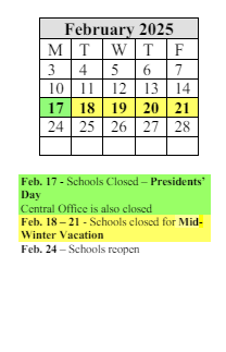 District School Academic Calendar for Hiram L Dorman for February 2025