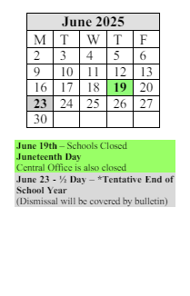 District School Academic Calendar for Hiram L Dorman for June 2025