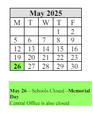 District School Academic Calendar for Hiram L Dorman for May 2025