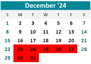 District School Academic Calendar for Sjsd ALT. Resource CTR. for December 2024
