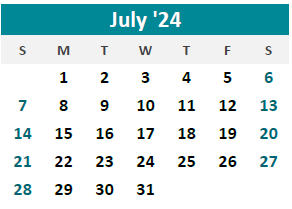 District School Academic Calendar for Sjsd ALT. Resource CTR. for July 2024