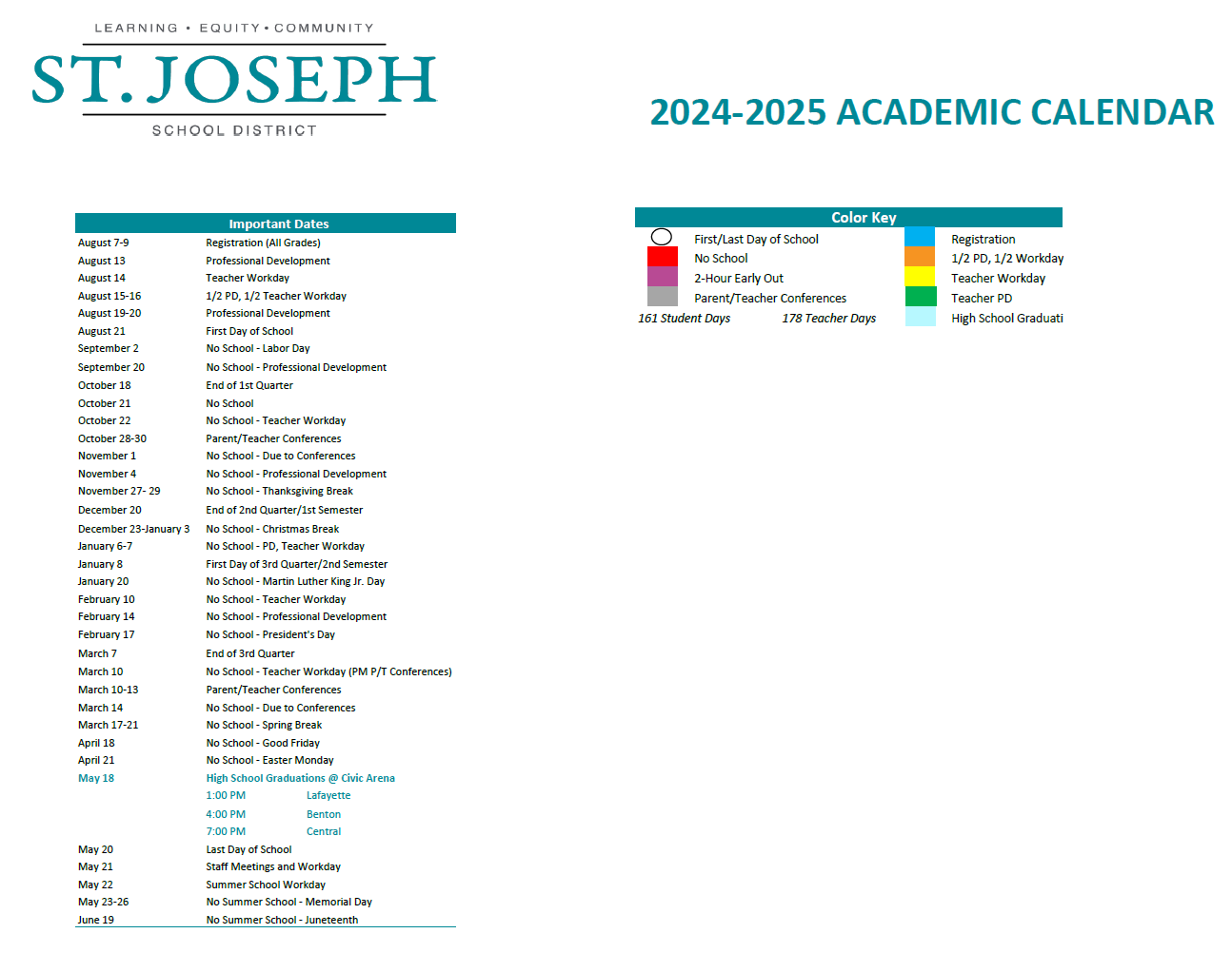 District School Academic Calendar Key for Sjsd ALT. Resource CTR.