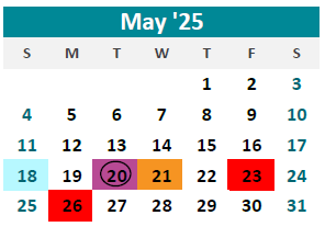 District School Academic Calendar for Sjsd ALT. Resource CTR. for May 2025