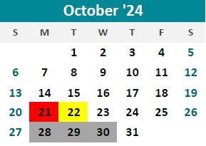 District School Academic Calendar for Sjsd ALT. Resource CTR. for October 2024