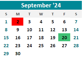 District School Academic Calendar for Sjsd ALT. Resource CTR. for September 2024