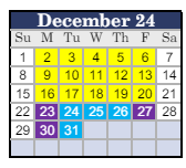 District School Academic Calendar for Weber Institute For Applied Sciences And Tech for December 2024
