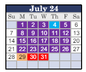 District School Academic Calendar for George W. Bush Elementary School for July 2024