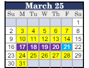 District School Academic Calendar for Pulliam Elementary for March 2025