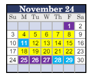 District School Academic Calendar for Institute Of Business, Management, And Law Charter for November 2024