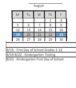 District School Academic Calendar for Hillside Elementary School for August 2024