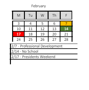 District School Academic Calendar for Hillside Elementary School for February 2025