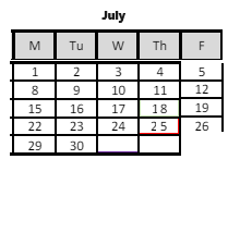 District School Academic Calendar for Hillside Elementary School for July 2024