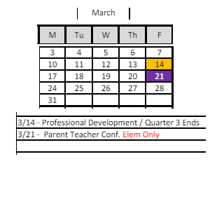 District School Academic Calendar for Hillside Elementary School for March 2025
