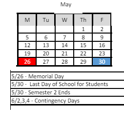 District School Academic Calendar for Hillside Elementary School for May 2025
