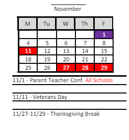 District School Academic Calendar for Hillside Elementary School for November 2024