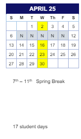 District School Academic Calendar for Comm Based Trans Program for April 2025