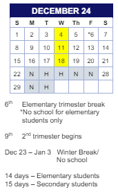 District School Academic Calendar for Lyon for December 2024