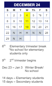 District School Academic Calendar for Comm Based Trans Program for December 2024