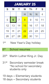 District School Academic Calendar for Comm Based Trans Program for January 2025