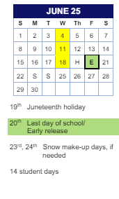 District School Academic Calendar for Comm Based Trans Program for June 2025