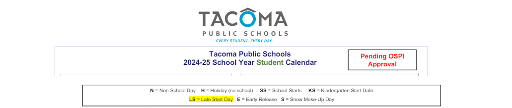District School Academic Calendar Key for Comm Based Trans Program