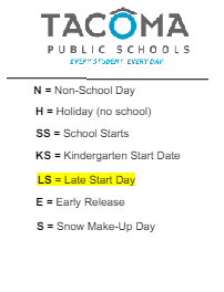 District School Academic Calendar Legend for Comm Based Trans Program