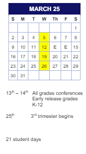 District School Academic Calendar for Comm Based Trans Program for March 2025