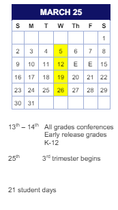 District School Academic Calendar for Lyon for March 2025