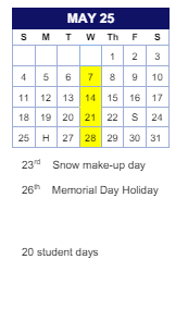 District School Academic Calendar for Comm Based Trans Program for May 2025