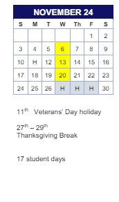 District School Academic Calendar for Lyon for November 2024