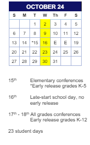 District School Academic Calendar for Lyon for October 2024