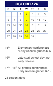 District School Academic Calendar for Comm Based Trans Program for October 2024