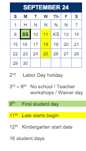 District School Academic Calendar for Lyon for September 2024