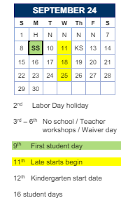 District School Academic Calendar for Comm Based Trans Program for September 2024