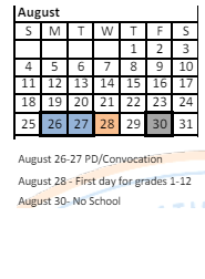 District School Academic Calendar for John F Parker Middle for August 2024